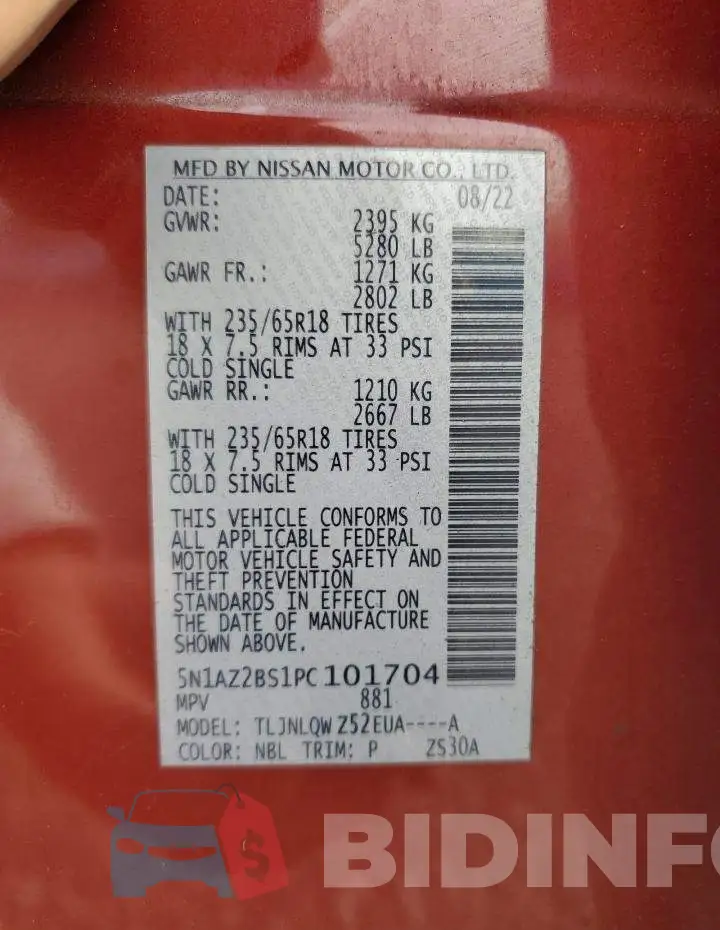 5N1AZ2BS1PC101704 Photo# 13