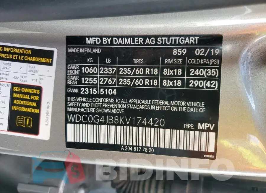 WDC0G4JB8KV174420 Photo# 13