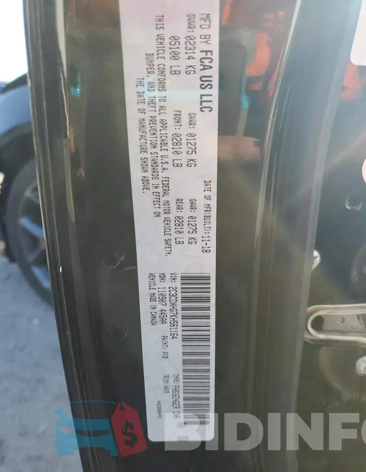 2C3CDXHG7KH561164 Photo# 12