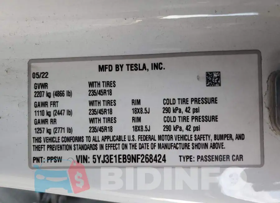 5YJ3E1EB9NF268424 Photo# 12