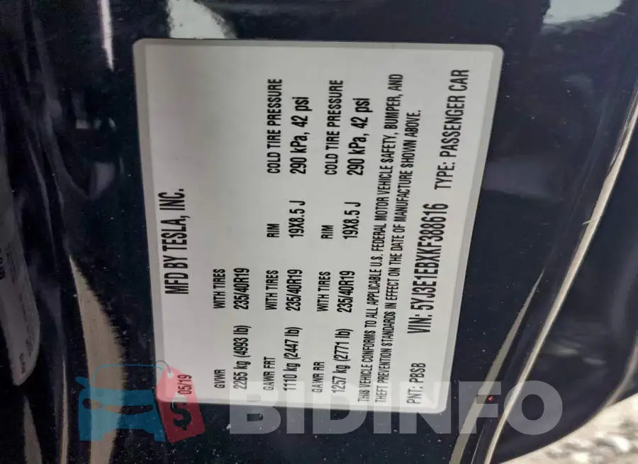 5YJ3E1EBXKF388616 Photo# 13