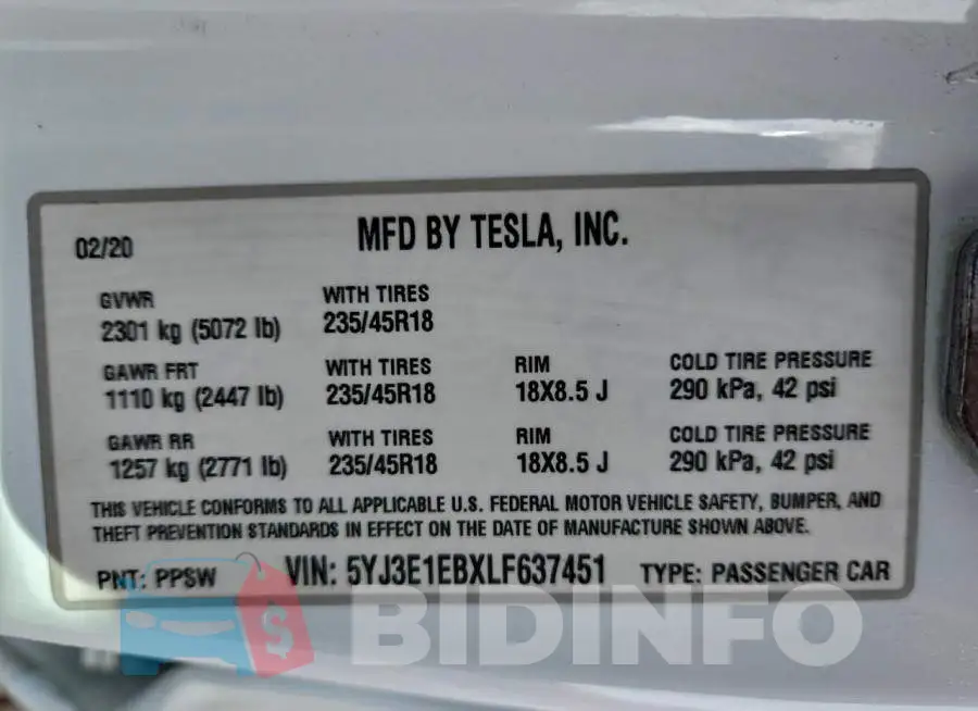 5YJ3E1EBXLF637451 Photo# 13