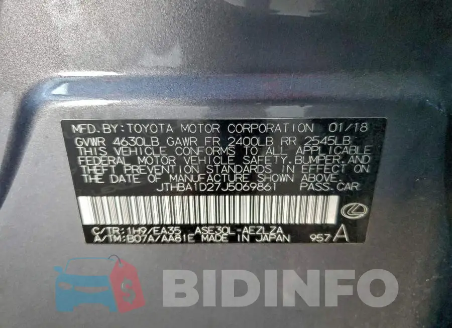 JTHBA1D27J5069861 Photo# 12