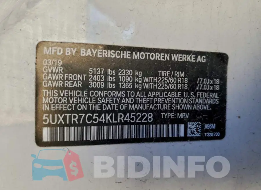 5UXTR7C54KLR45228 Photo# 14