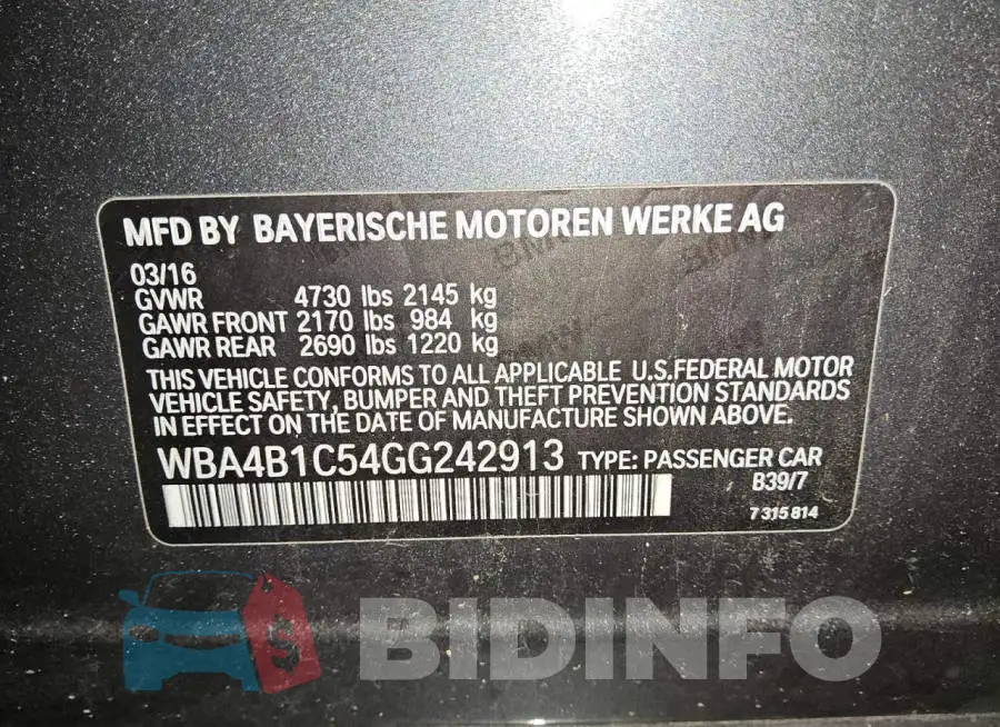 WBA4B1C54GG242913 Photo# 12