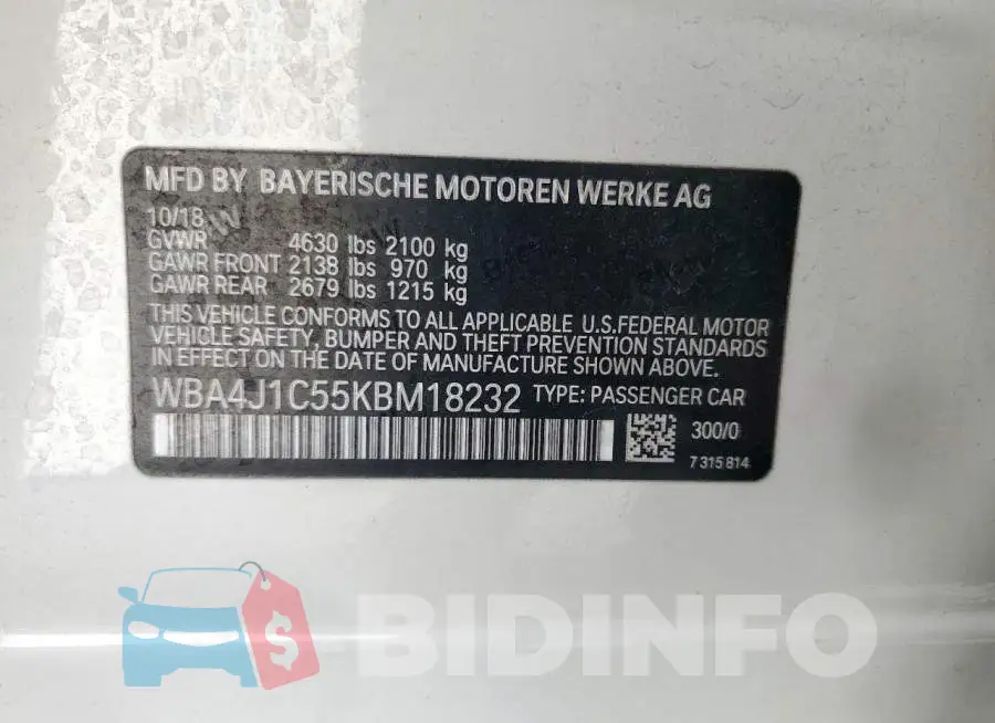 WBA4J1C55KBM18232 Photo# 12