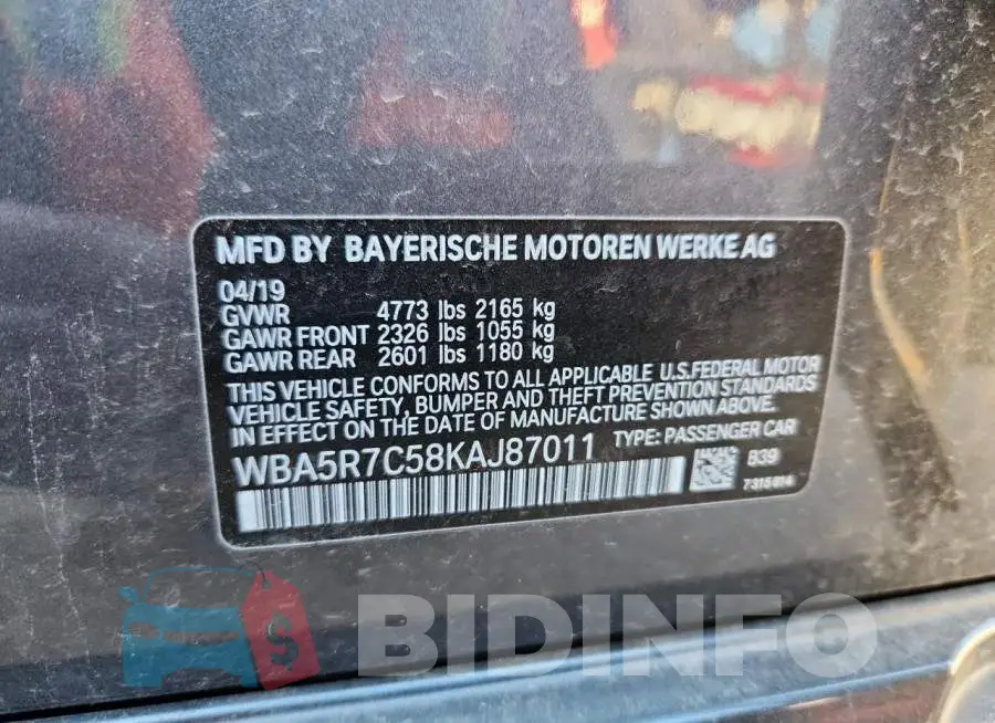 WBA5R7C58KAJ87011 Photo# 12