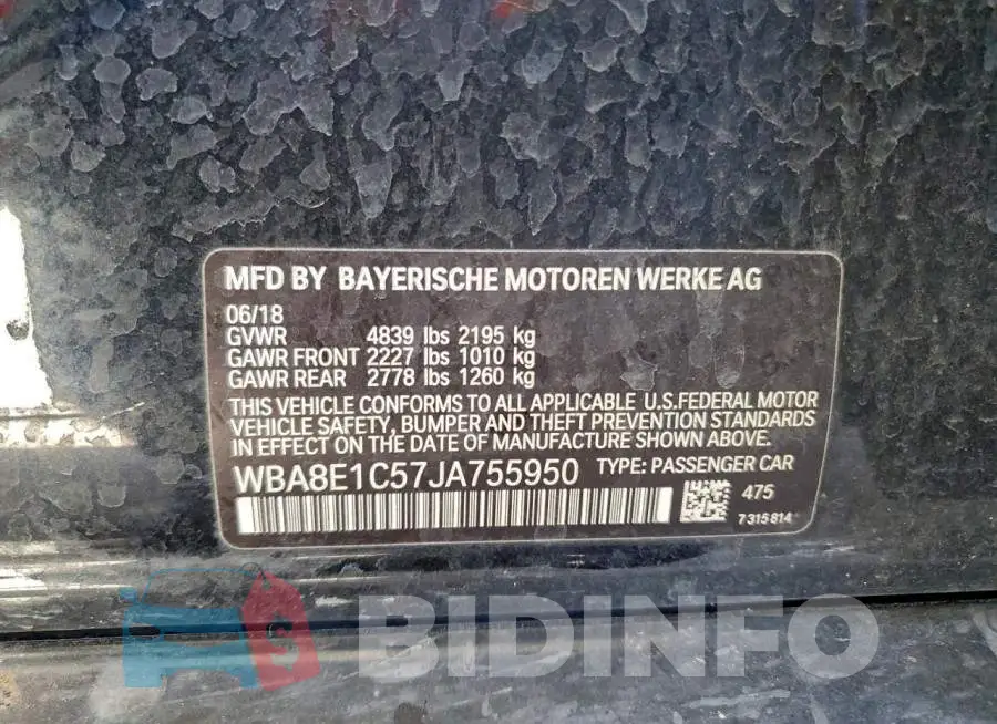 WBA8E1C57JA755950 Photo# 12
