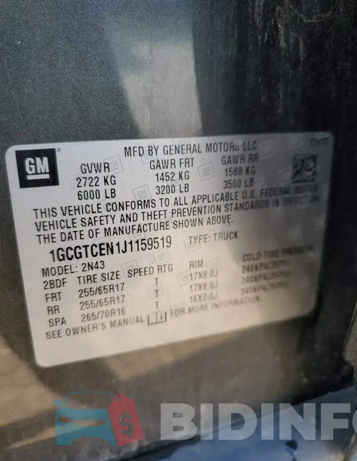 1GCGTCEN1J1159519 Photo# 12
