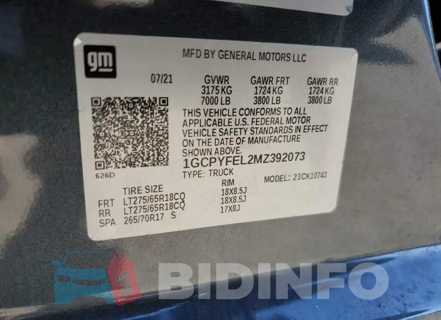 1GCPYFEL2MZ392073 Photo# 12
