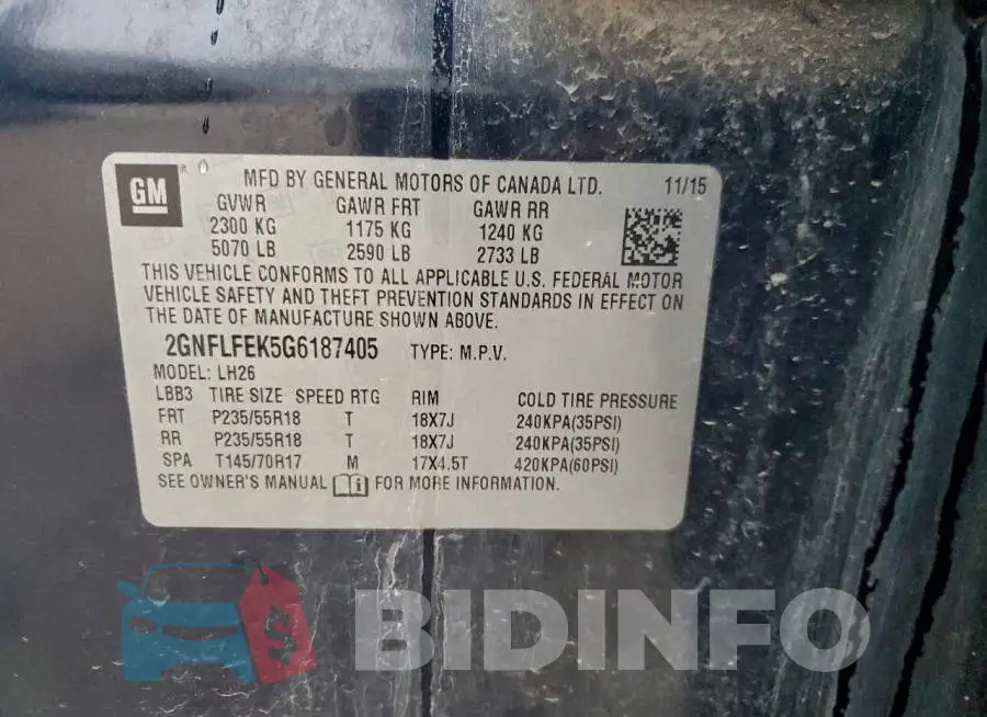 2GNFLFEK5G6187405 Photo# 14
