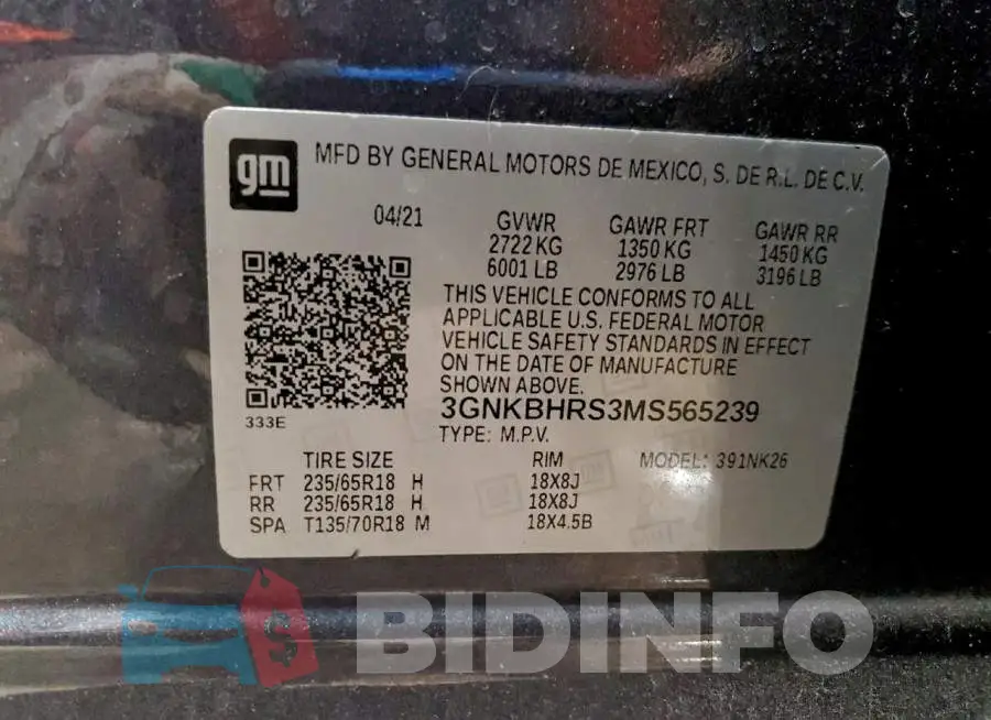 3GNKBHRS3MS565239 Photo# 13