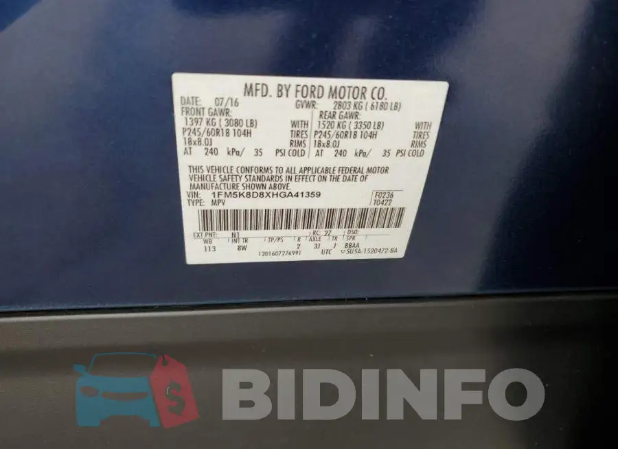 1FM5K8D8XHGA41359 Photo# 13