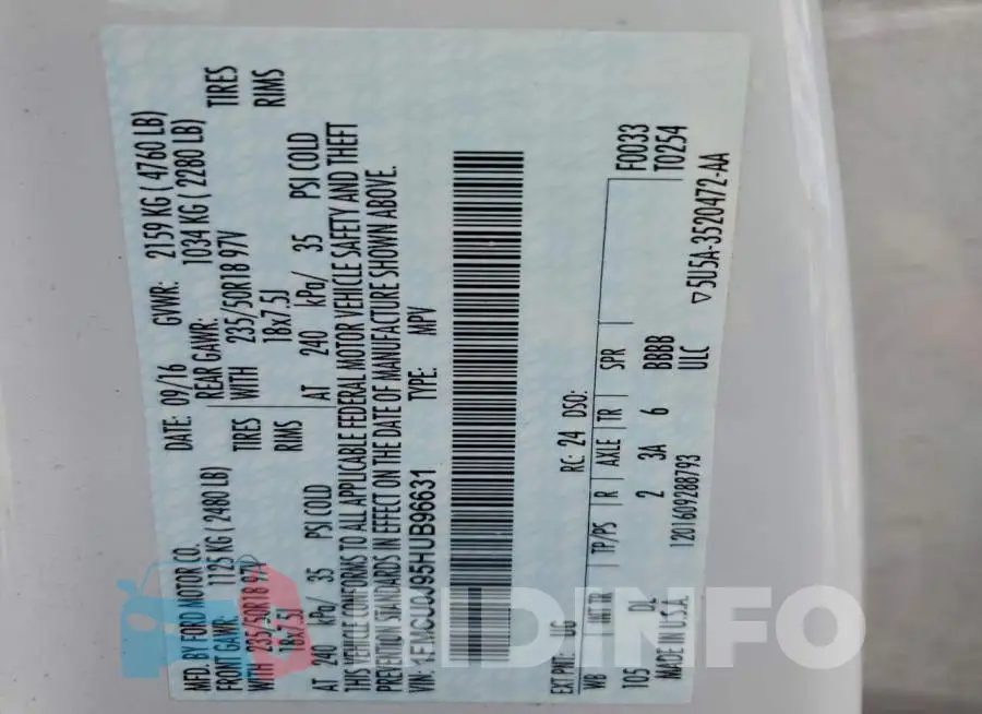 1FMCU0J95HUB96631 Photo# 13