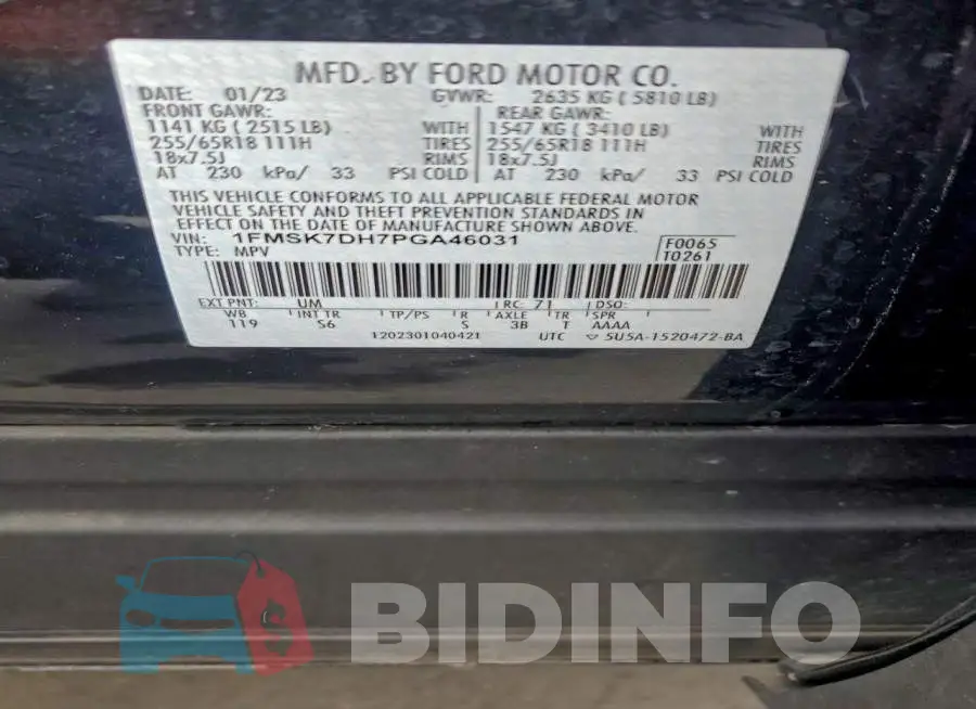 1FMSK7DH7PGA46031 Photo# 13