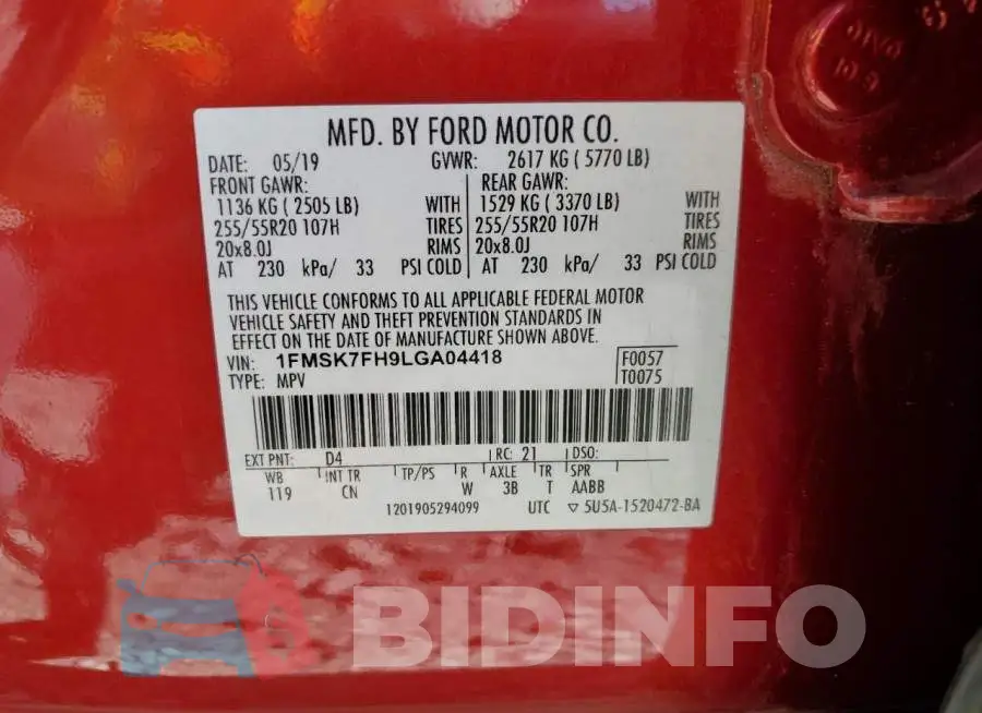 1FMSK7FH9LGA04418 Photo# 14