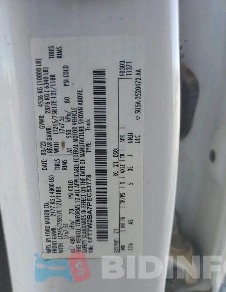 1FT7W2BA7PEC53778 Photo# 13