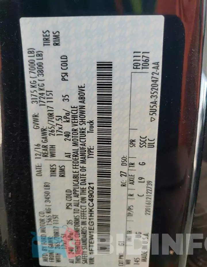 1FTEW1EG1HKC49021 Photo# 12