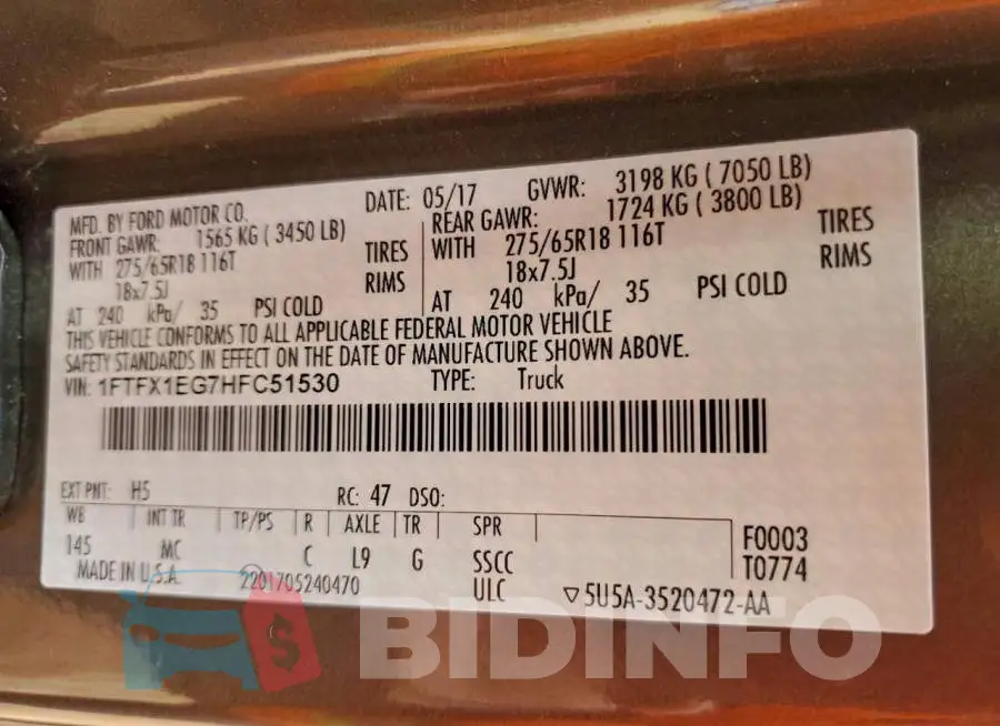 1FTFX1EG7HFC51530 Photo# 12
