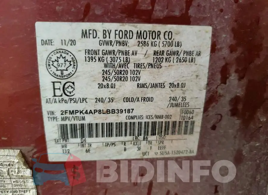 2FMPK4AP8LBB39187 Photo# 13
