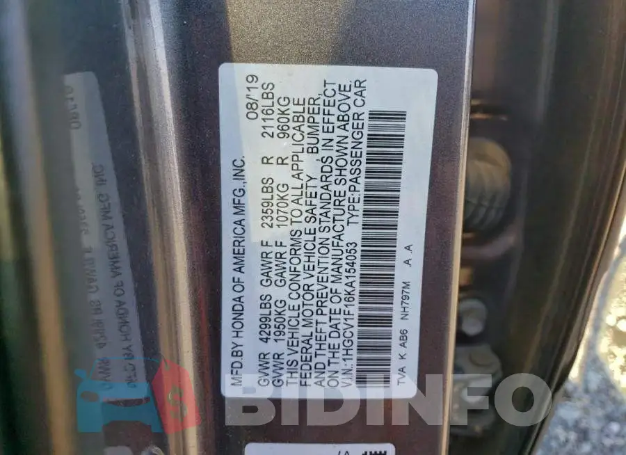 1HGCV1F16KA154053 Photo# 13