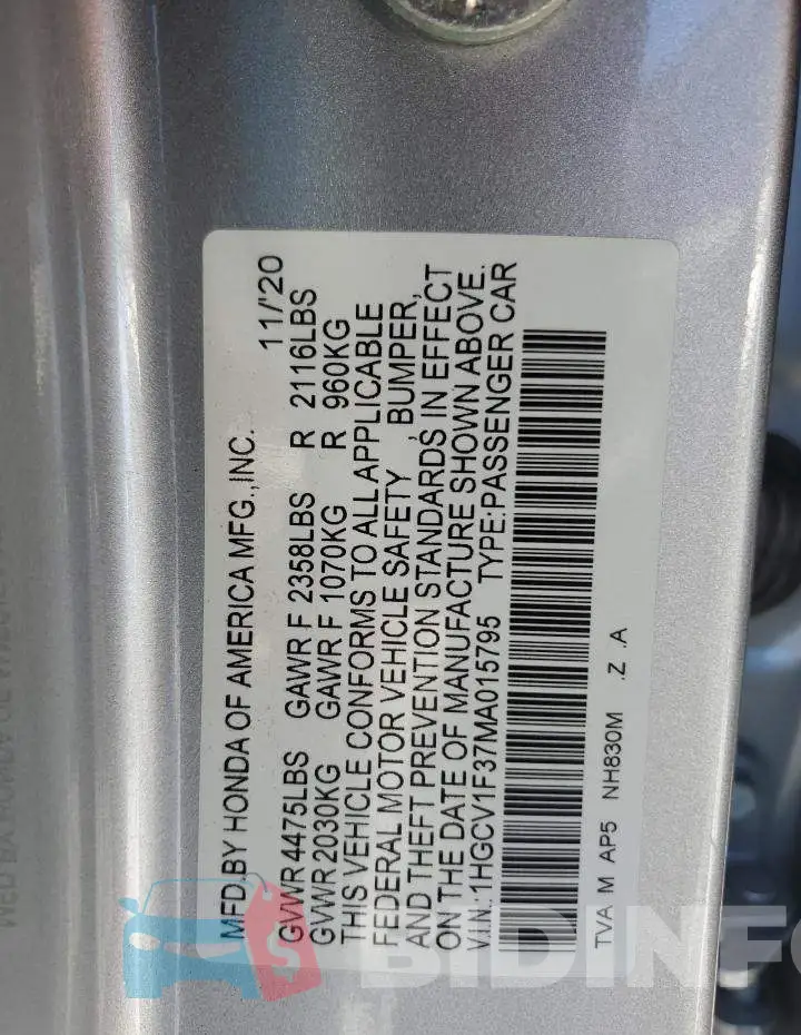 1HGCV1F37MA015795 Photo# 13