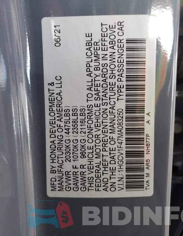 1HGCV1F47MA083250 Photo# 12