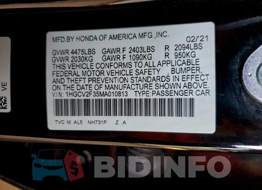 1HGCV2F35MA010813 Photo# 13