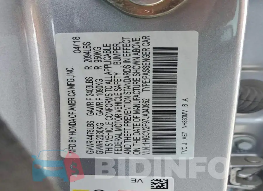 1HGCV2F97JA040962 Photo# 13