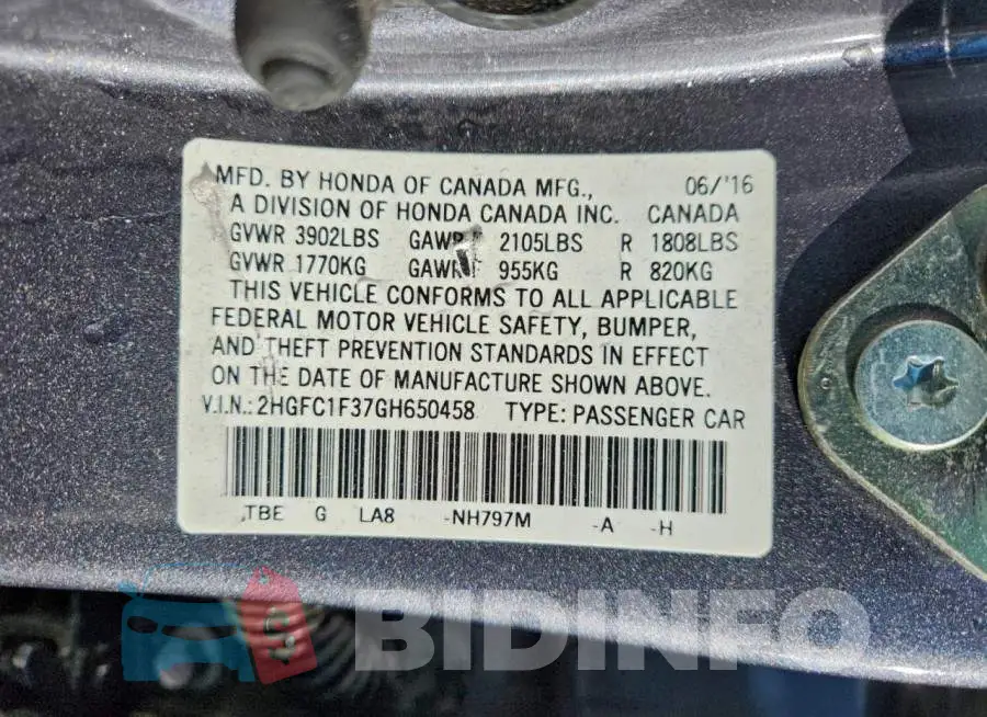 2HGFC1F37GH650458 Photo# 12