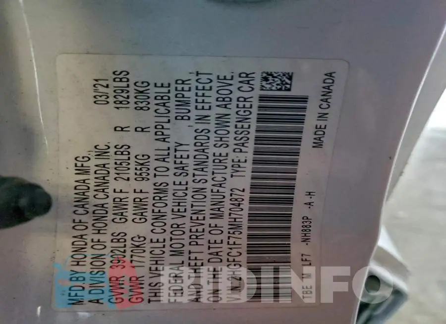 2HGFC1F75MH704872 Photo# 12