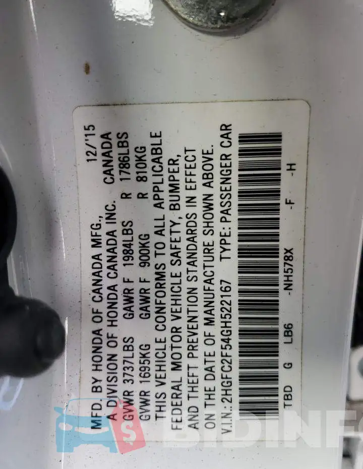 2HGFC2F54GH522167 Photo# 12
