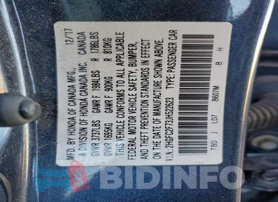 2HGFC2F73JH522623 Photo# 12