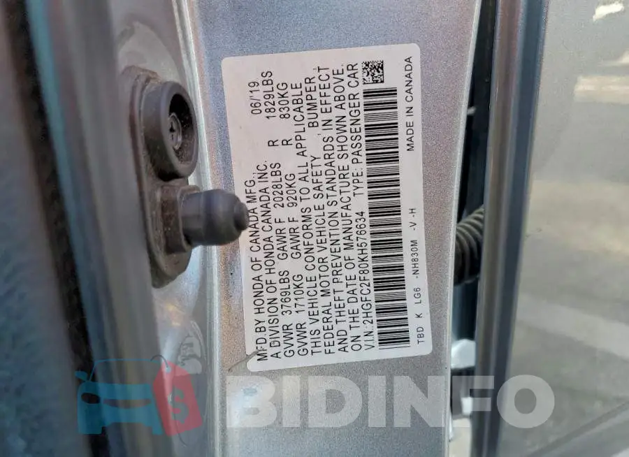 2HGFC2F80KH576634 Photo# 12