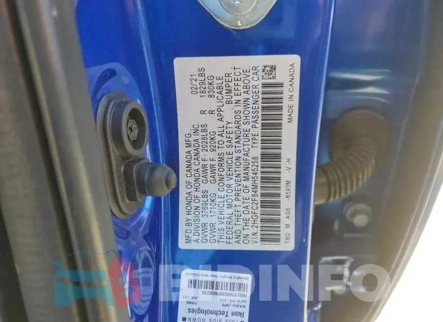 2HGFC2F84MH545258 Photo# 12