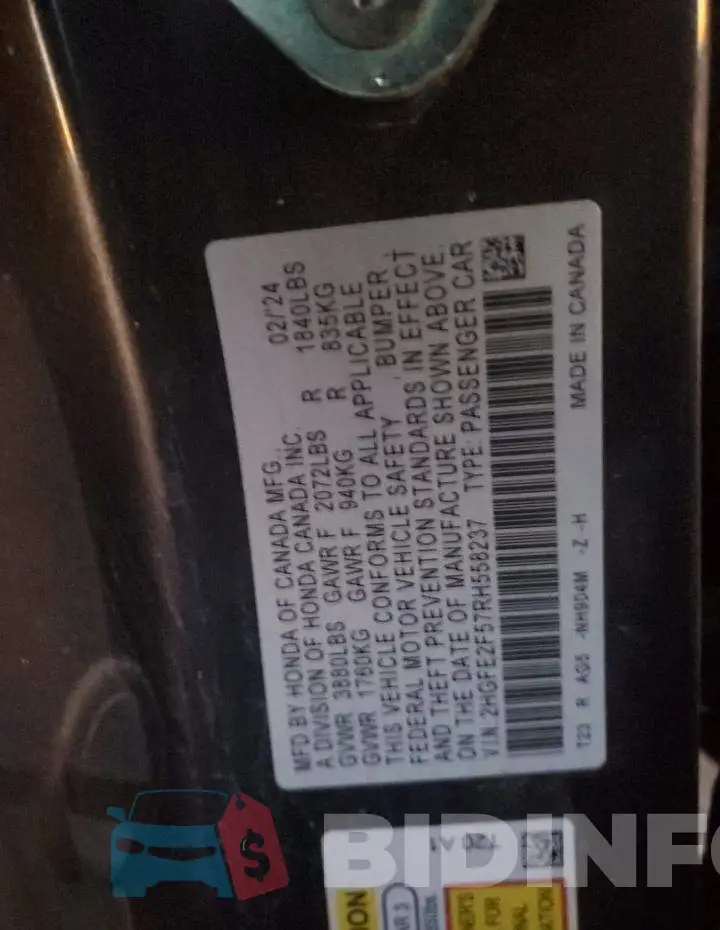2HGFE2F57RH558237 Photo# 12