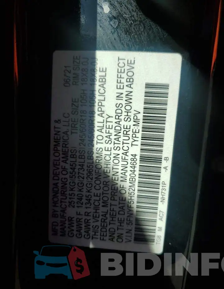 5FNYF5H52MB044684 Photo# 13