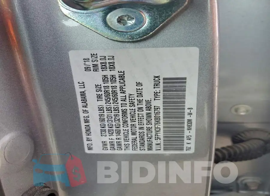 5FPYK3F76KB016797 Photo# 12