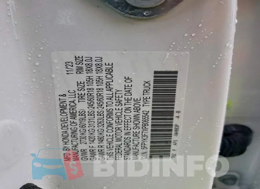 5FPYK3F7XPB065542 Photo# 13