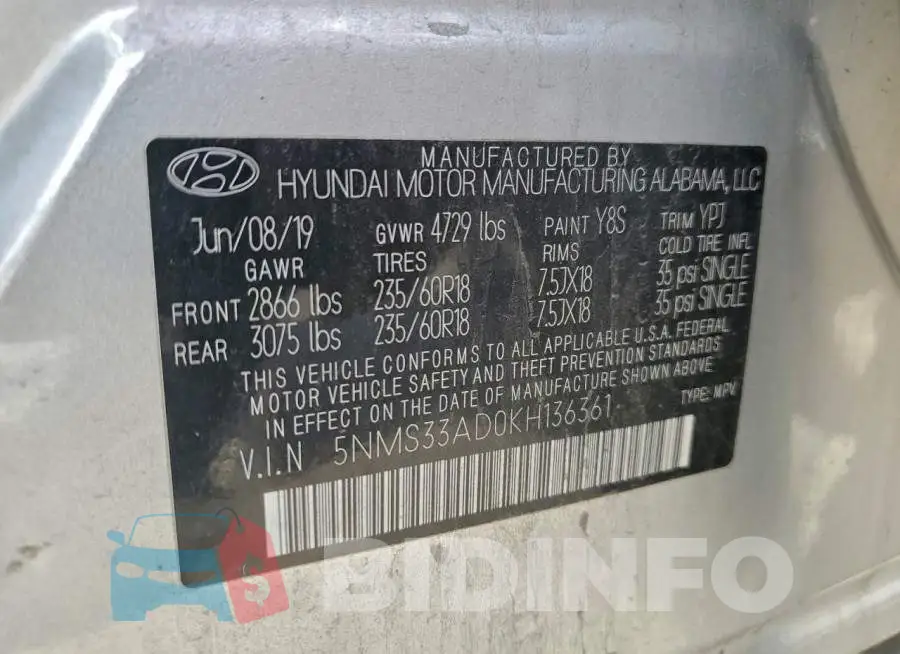 5NMS33AD0KH136361 Photo# 14