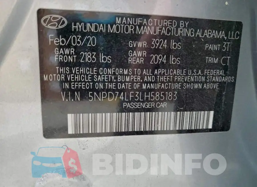 5NPD74LF3LH585183 Photo# 12