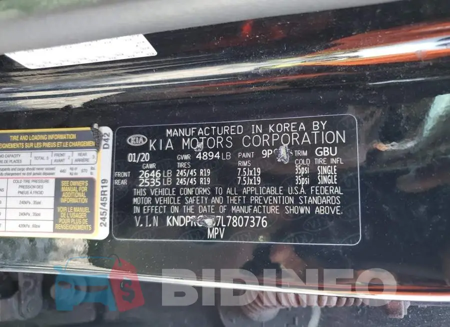 KNDPRCA67L7807376 Photo# 13