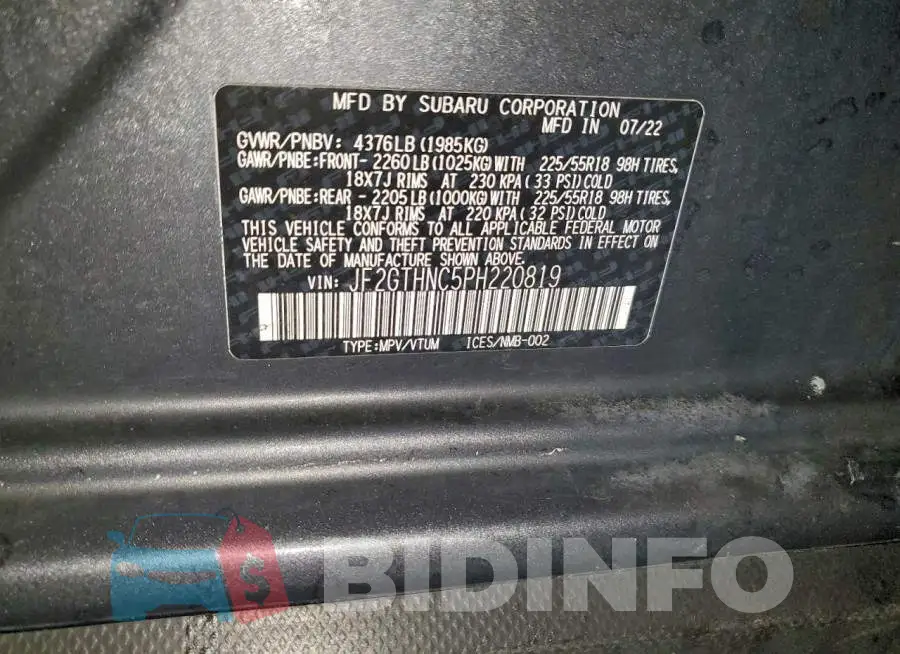 JF2GTHNC5PH220819 Photo# 14