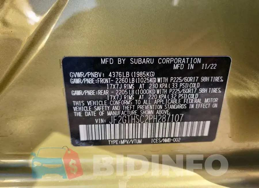 JF2GTHSC2PH287107 Photo# 13