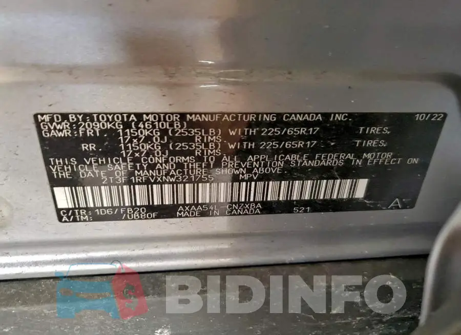 2T3F1RFVXNW321755 Photo# 13