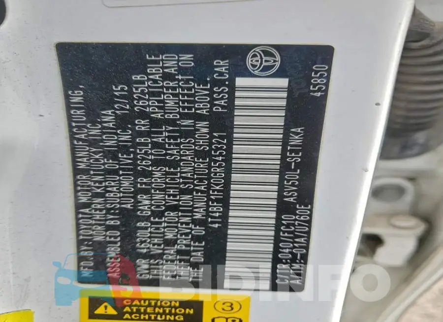 4T4BF1FK0GR545321 Photo# 12