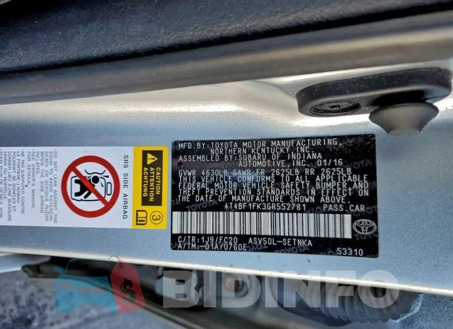 4T4BF1FK3GR552781 Photo# 12