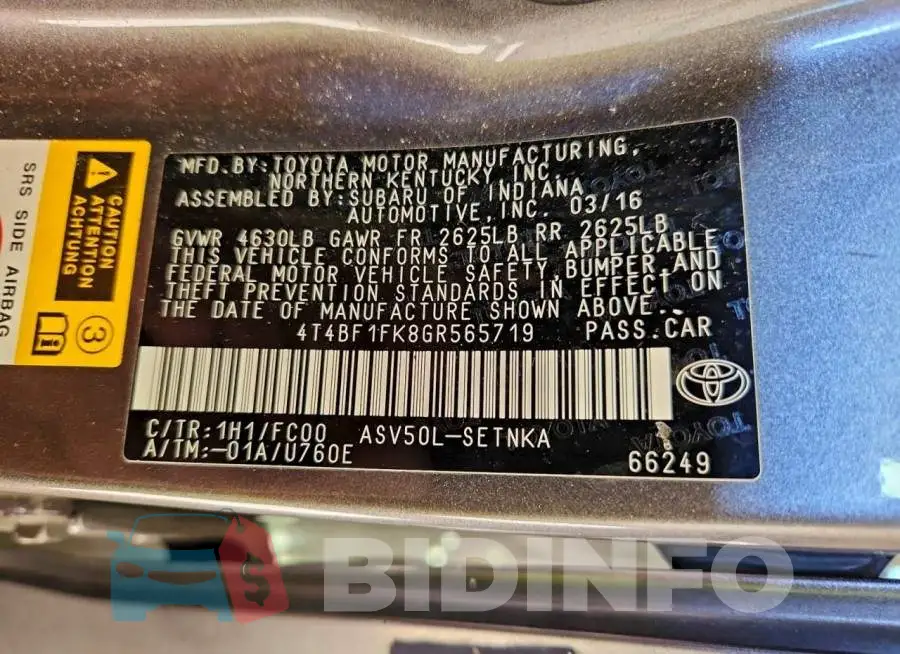 4T4BF1FK8GR565719 Photo# 12