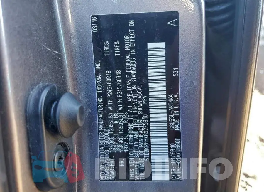 5TDBKRFHXGS275810 Photo# 13
