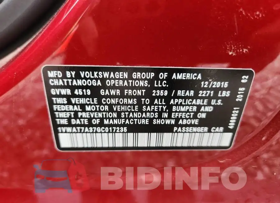 1VWAT7A37GC017235 Photo# 12